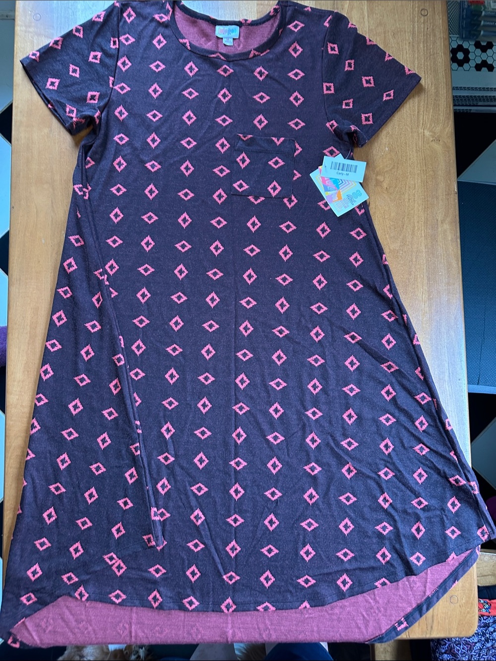 LuLaRoe Black Short Sleeve Dress with Pink Diamond Print